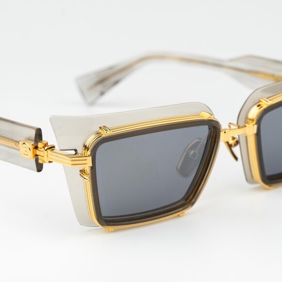 Balmain Women Sunglasses Titanium Grey Crystal Gold Rectangle ADMIRABLE BPS-130B - Picture 6 of 12